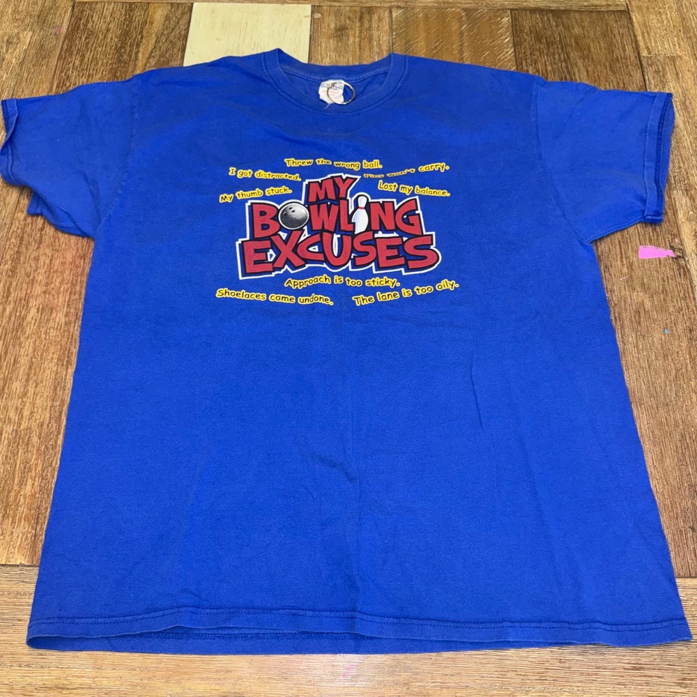 Jerzees T-Shirt Mens XL Blue Good My Bowling Excuses Graphic Heavyweight Cotton